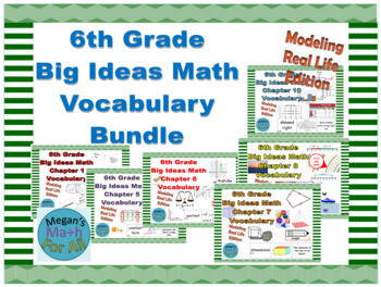 Preview of 6th Grade Big Ideas Math All Chapters Vocabulary Bundle-Common Core-MRL-Editable