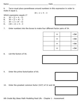 6th grade big ideas math chapter 1 quizzes and test common core mrl