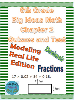 6th Grade Big Ideas Math Chapter 2-Quizzes and Tests-Common Core-SBAC