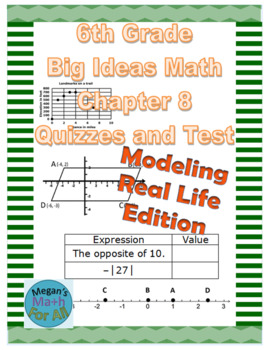 Preview of 6th Grade Big Ideas Math Chapter 8 Quizzes and Tests-Common Core-MRL- Editable