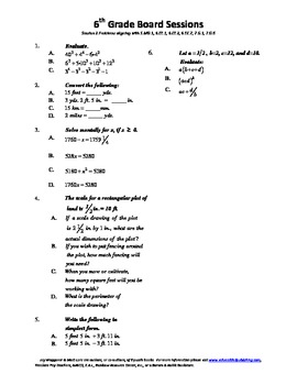 Preview of 6th Grade Board Session 2,Common Core,Review.Math Counts,Quiz Bowl