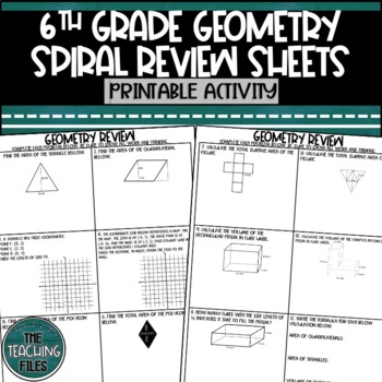 Preview of 6th Grade CCSS Aligned Geometry Review Sheets