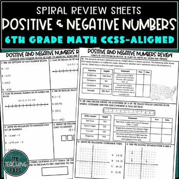 Preview of 6th Grade CCSS Aligned Positive and Negative Integers Review Sheets
