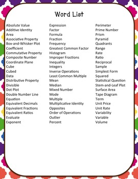 6th grade ccss math vocabulary frayer model interactive notebook glossary