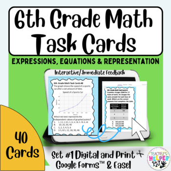 Preview of 6th Grade CCSS/TEKS | ExpressionsEquations Math | 40 Task Cards | Digital Access