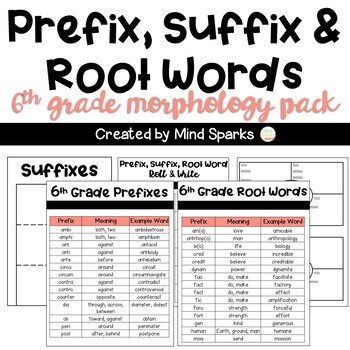 6th Grade CCSS Word Work for Interactive Notebooks (Prefixes, Suffixes