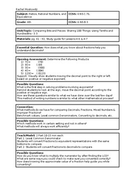 Preview of 6th Grade CMP3 Lesson Plan - Comparing Bits and Pieces 3.3 - Workshop Model