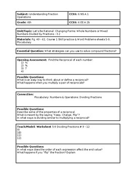 Preview of 6th Grade CMP3 Lesson Plan -Let's Be Rational 3.2 - Workshop Model