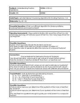 Preview of 6th Grade CMP3 Lesson Plan -Let's Be Rational 3.4 - Workshop Model