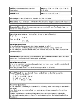 Preview of 6th Grade CMP3 Lesson Plan -Let's Be Rational - Unit Test Review 1