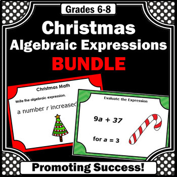 Preview of Christmas Stations Algebraic Expressions Evaluating Simplifying BUNDLE