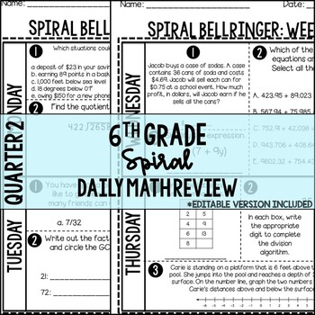 Preview of 6th Grade Math Spiral Daily Review Quarter 2 + Digital