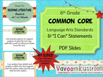 6th Grade Common Core ELA Standards with 