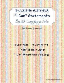 Preview of 6th Grade Common Core English Language Arts "I Can" Statements