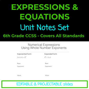 Preview of 6th Grade Common Core Expressions and Equations Notes