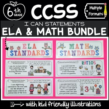 Preview of 6th Grade Common Core I Can Statements Posters {Kid Friendly CCSS with Pictures}