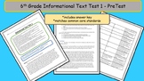 6th Grade Common Core Informational Test - Pretest - A