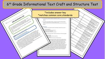 Preview of 6th Grade Common Core Informational Text Craft and Structure Test - A