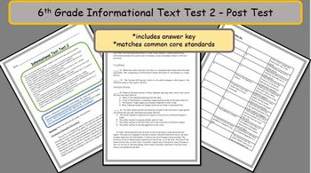 Preview of 6th Grade Common Core Informational Text Post Test - A