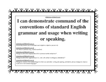 Preview of 6th Grade Common Core Language Arts Standards CCSS (Black and White)