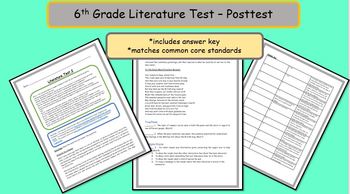 Preview of 6th Grade Common Core Literature Post Test - A