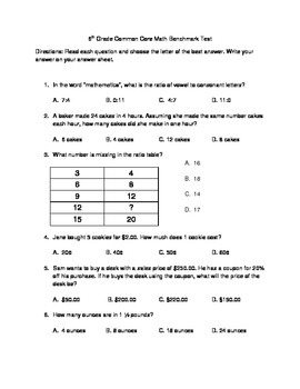 6th Grade Common Core Math Benchmark Test by Kyle Selliers ...