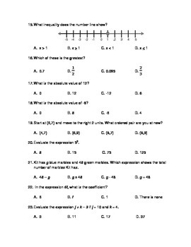 6th Grade Common Core Math Benchmark Test by Kyle Selliers TpT