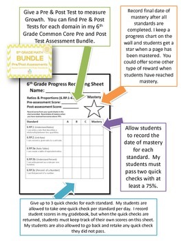 6th Grade Math Common Core Quick Check Mini Assessments (6.RP.1-6.RP.3)