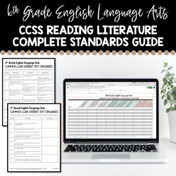 Preview of 6th Grade Common Core Reading Literature Standards Guide and Checklist