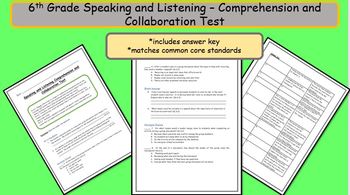 Preview of 6th Grade Common Core Speaking and Listening Comprehension and Collab. Test - A