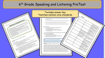 Preview of 6th Grade Common Core Speaking and Listening PreTest - A
