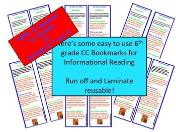 Preview of 6th Grade Common Core Standards Bookmarks Informational Text