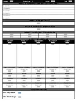 6th Grade Common Core Weekly Lesson Plan Template Math Microsoft Word