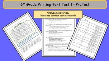 Preview of 6th Grade Common Core Writing Pretest - A