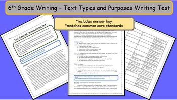 Preview of 6th Grade Common Core Writing Text Types and Purposes Test - A
