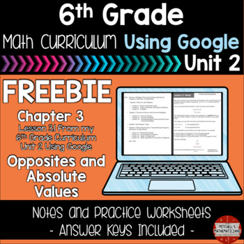 Preview of 6th Grade Math Curriculum Opposites and Absolute Value using Google FREEBIE