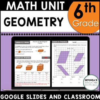Preview of 6th Grade Math Geometry Curriculum Unit Four using Google