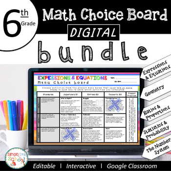 Preview of 6th Grade DIGITAL Math Choice Board Bundle for Distance Learning