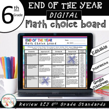 Preview of 6th Grade DIGITAL Math End of the Year Choice Board–EDITABLE – Distance Learning