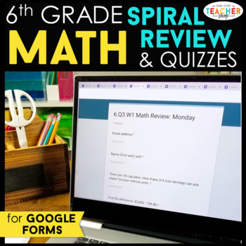 Preview of 6th Grade DIGITAL Math Spiral Review | Homework, Warm Ups, Progress Monitoring