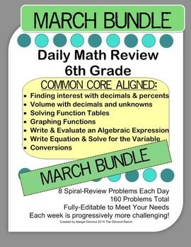 Preview of 6th Grade Daily Math Review *MARCH BUNDLE*