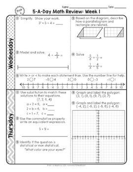6th Grade Daily Math Spiral Review  Two Weeks Free by Teacher Thrive