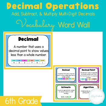 Preview of 6th Grade Decimal Operations (Add, Subtract & Multiply) Vocabulary Word Wall