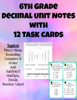 Preview of 6th Grade Decimal Unit Notes PLUS 12 Task Cards