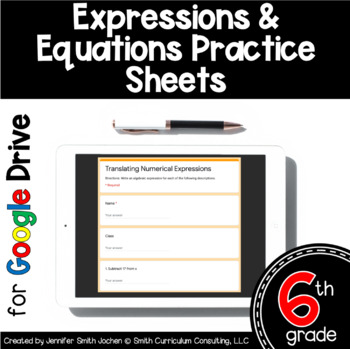Preview of 6th Grade Digital Practice Sheets- Expressions & Equations in Google Forms