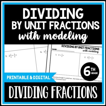 Preview of Dividing Fractions Worksheets: Whole Numbers by Unit Fractions, Word Problems