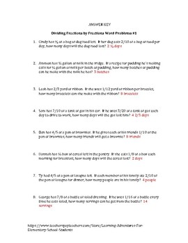 6Th Grade Dividing Fractions By Fractions Word Problems | Tpt