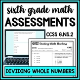 6th Grade Long Division Quiz, Review Assessment, Multidigi