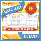 6th Grade EE Quizzes ★ Expressions & Equations Math Assessments