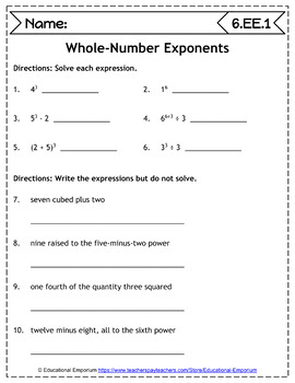 6th Grade EE Worksheets: Expressions & Equations, 6th Grade Math Worksheets
